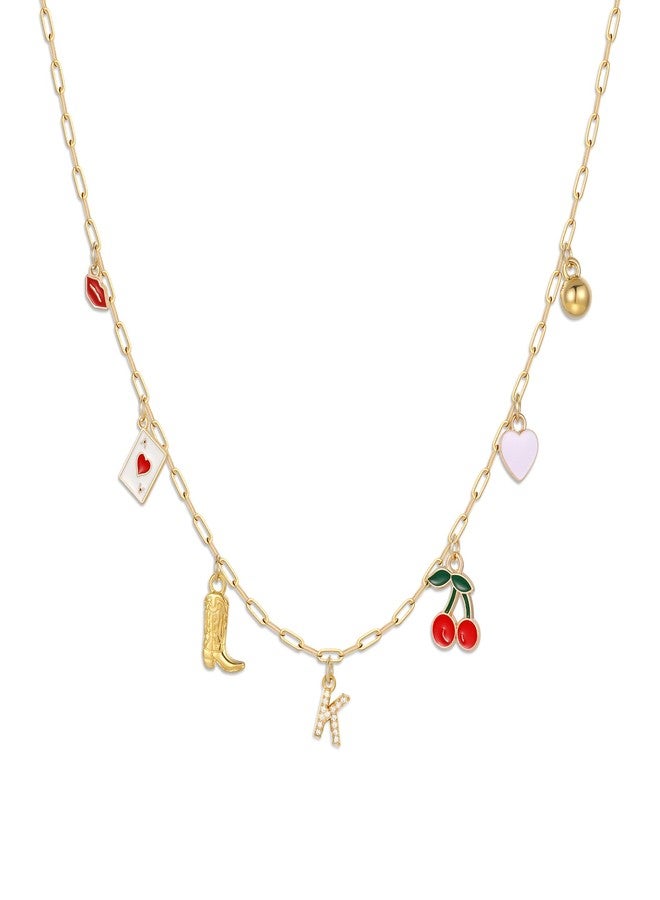 Korotho Initial Charm Necklace for Women, Cherry Letter K Necklace Western Cow Gold Charm Necklaces Cherry Heart Summer Beach Trendy Pendent Choker Necklace for Women Gifts Trendy Stuff (K) - Image 1